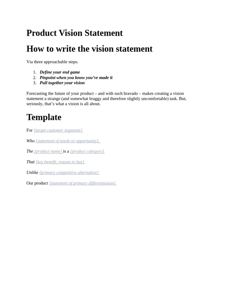 Product Vision Statement | PDF