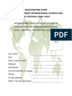 Registration Form Open Recruitment International Science and Art Festival (Isaf) 2013