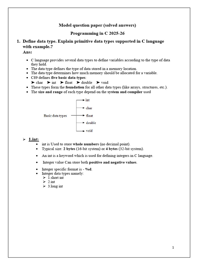 Model QP Solved Answers C Programming Languages | PDF | Pointer ...