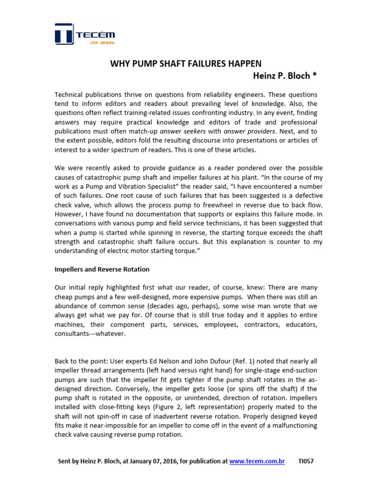 TI-057 Why Pump Shaft Failures Happen Heinz P Bloch | PDF | Pump ...