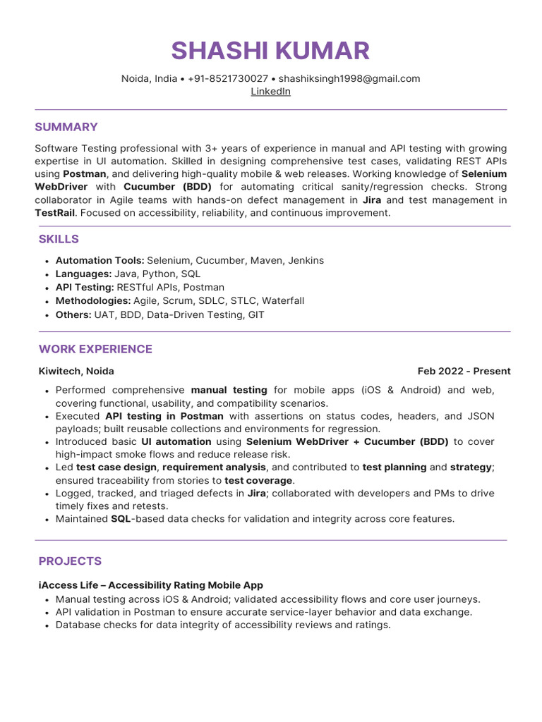 Shashi Resume | PDF | Selenium (Software) | Software Testing