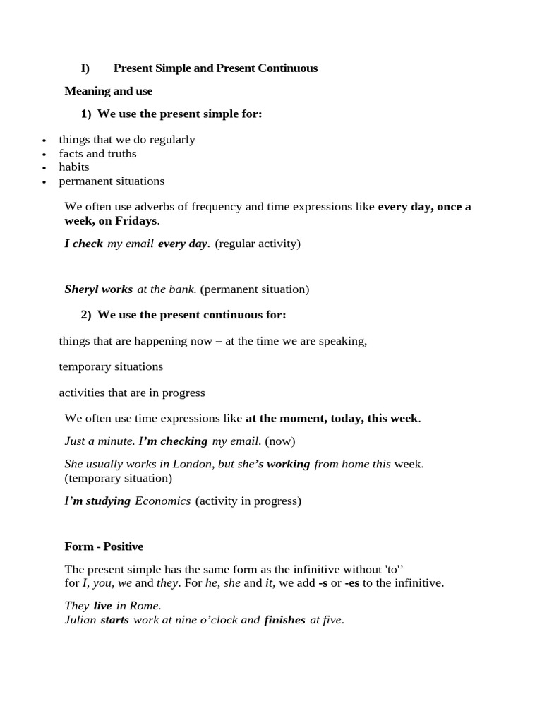 Present Simple and Present Continuous | PDF | Verb | Linguistics