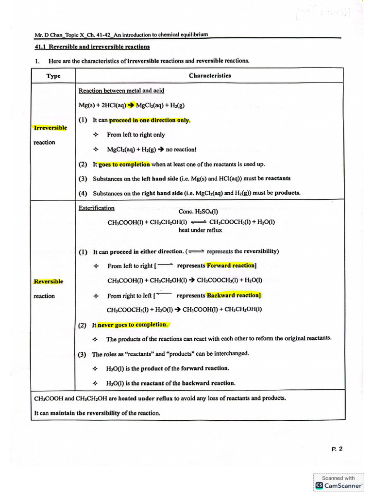 Chem Ch41 42 Notes Equilibrium | PDF