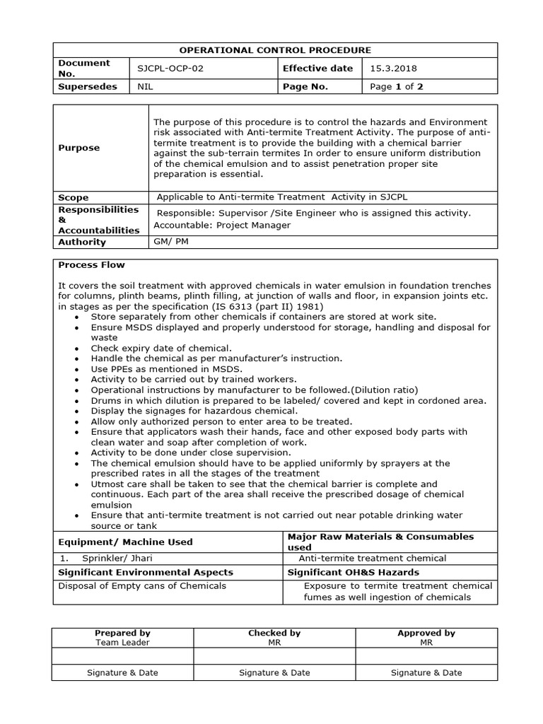 SJCPL OCP 02 Antitermite Treatment | PDF | Personal Protective ...