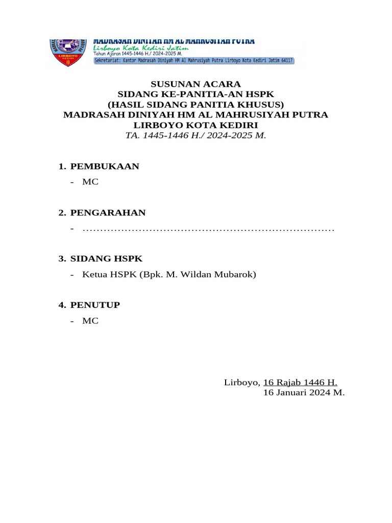 Susunan Acara HSPK | PDF