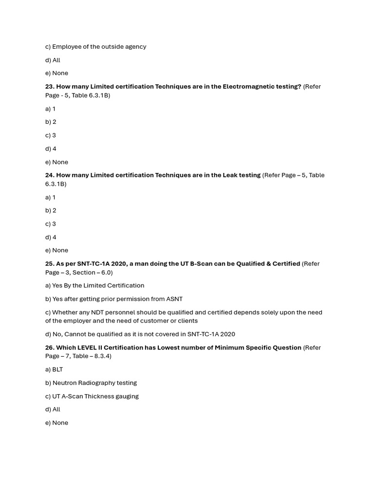 SNT TC 1A-2 Documentation Questions | PDF | Nondestructive Testing