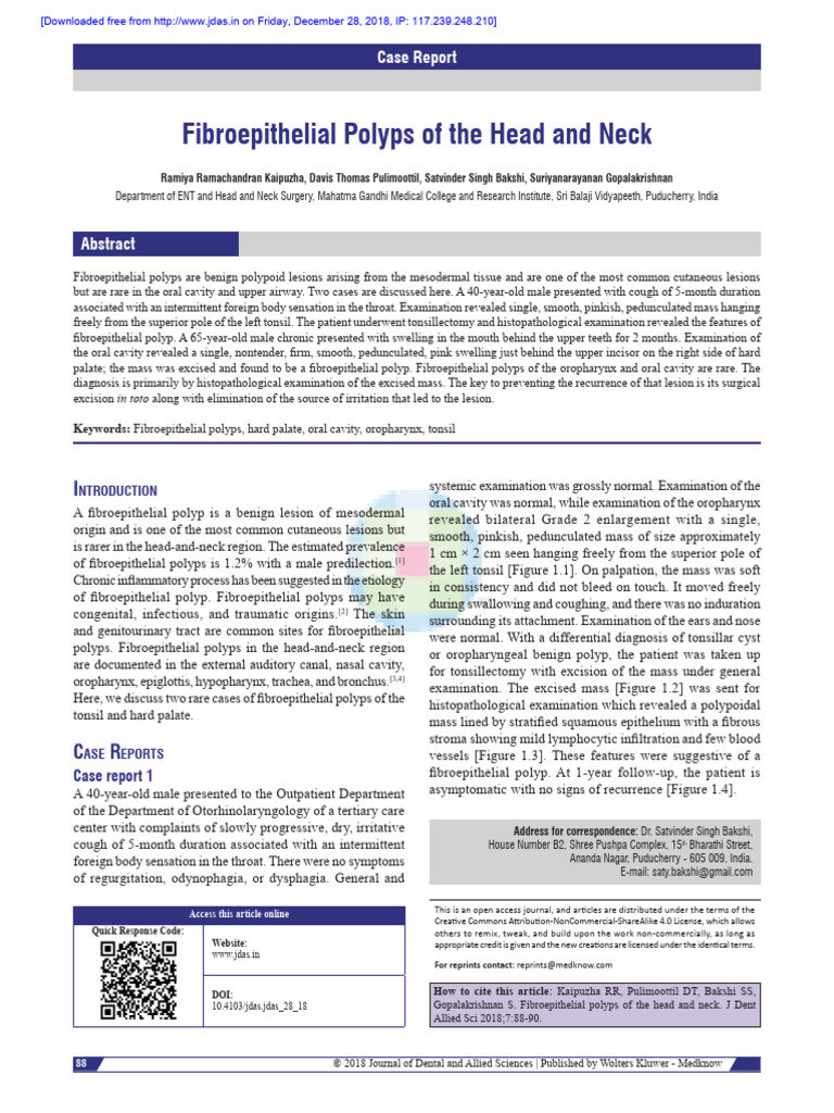Fibroepithelial Polyps of The Head and Neck | PDF | Benign Tumor ...