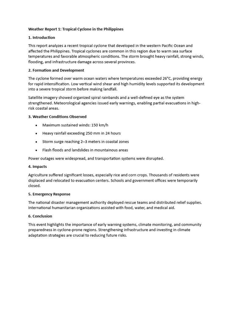 Weather Report 1: Tropical Cyclone in The Philippines | PDF
