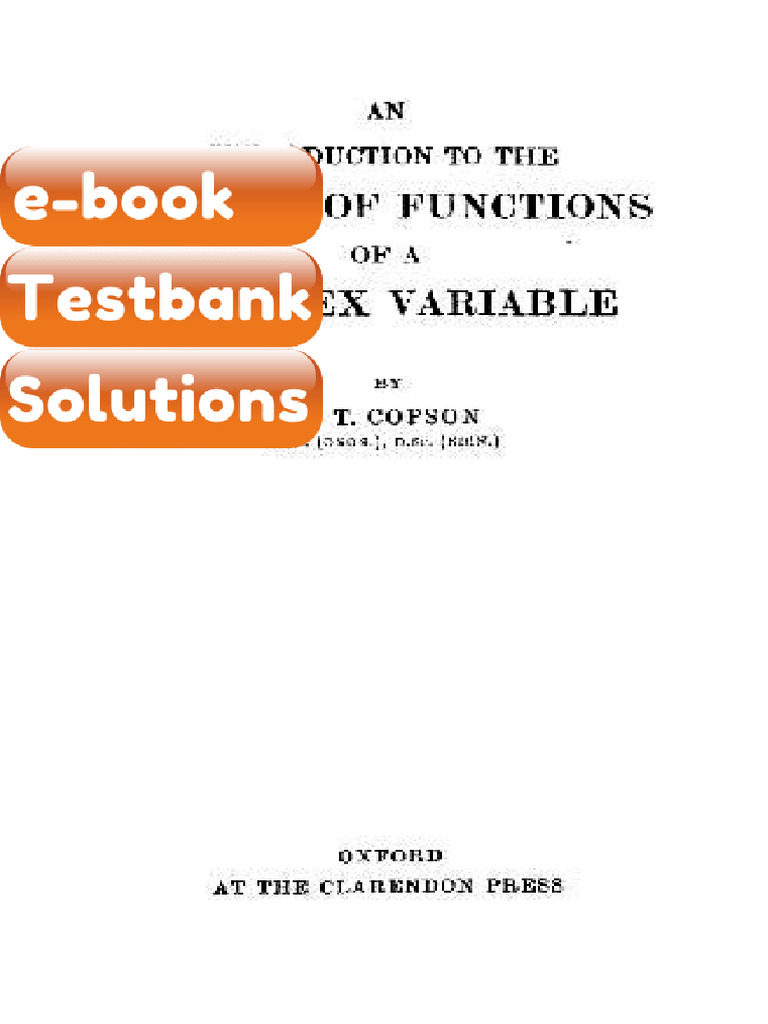 Testbank - Introduction to the Theory of Functions of a Complex ...