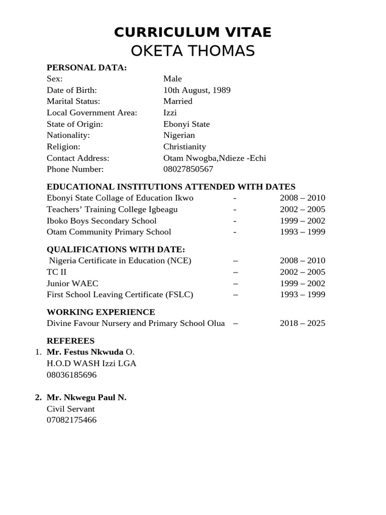 Oketa Thomas CV | PDF