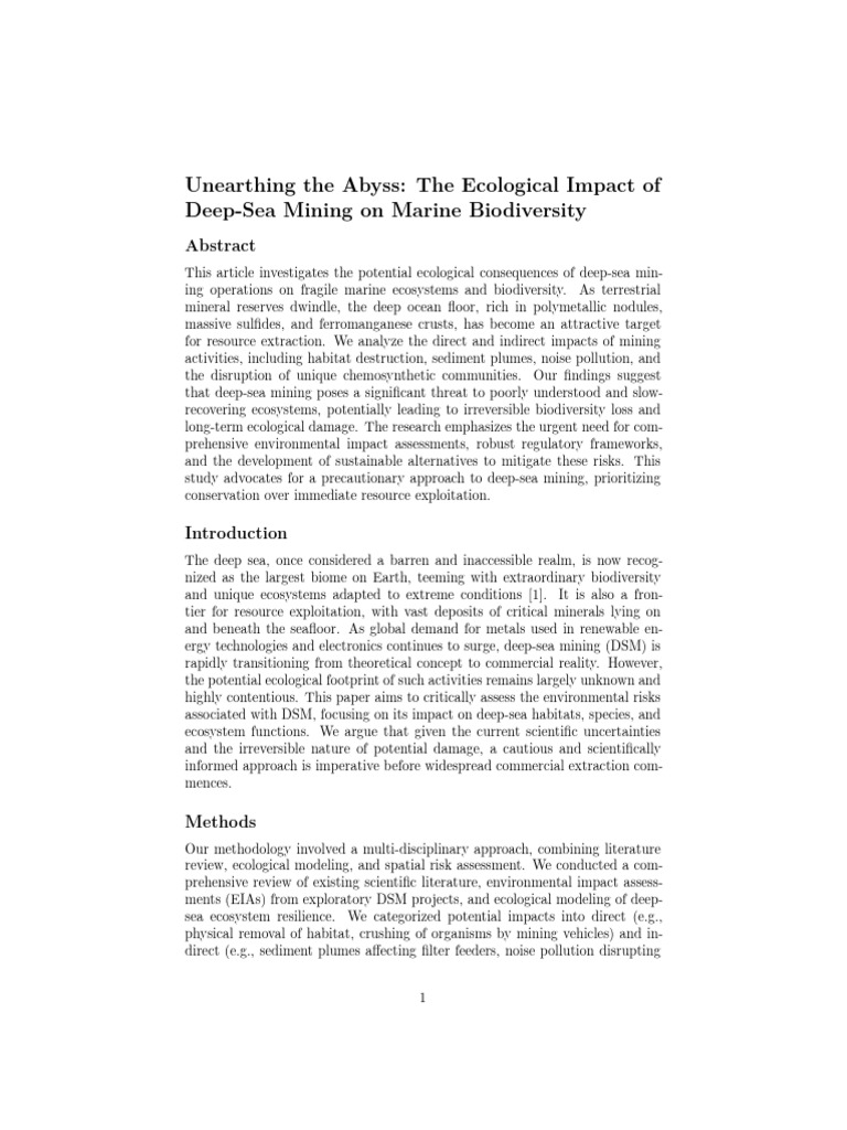 Unearthing The Abyss: The Ecological Impact of Deep-Sea Mining On ...