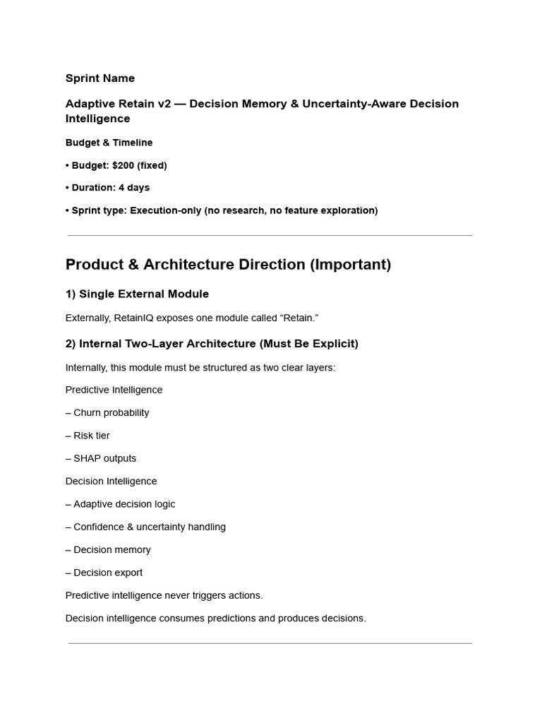 Retention Intelligence Sprint | PDF | Uncertainty | Computing