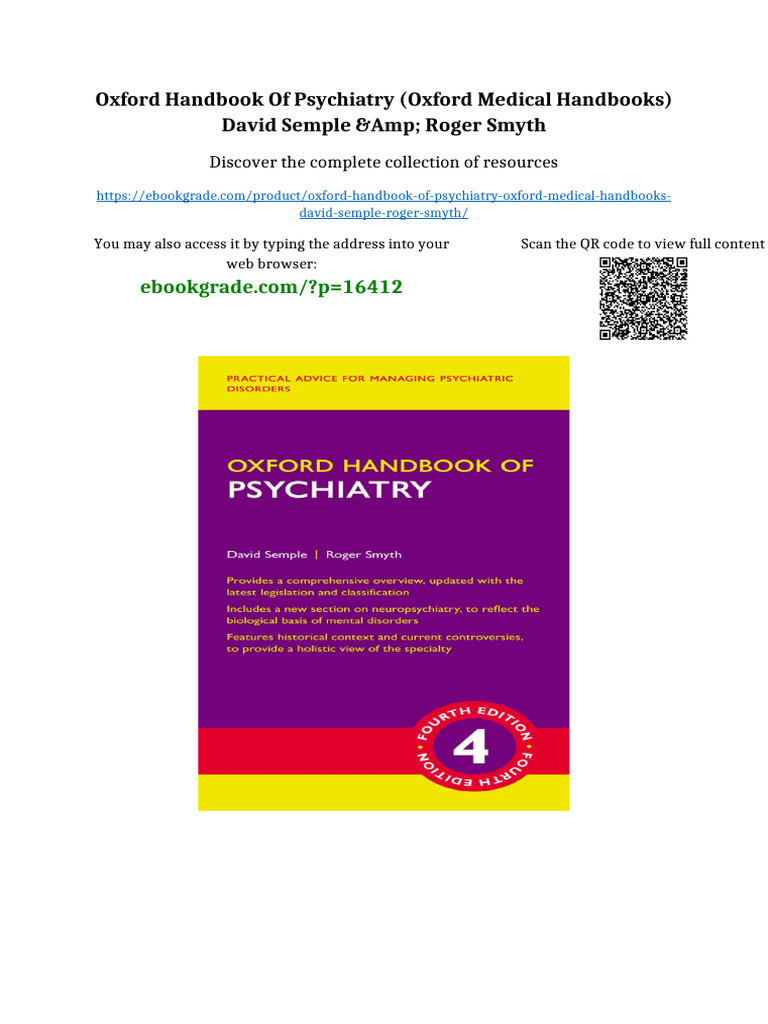 Oxford Handbook of Psychiatry (Oxford Medical Handbooks) David Semple ...