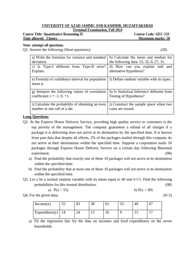 Quantitative Reasoning II (2024) | PDF | Normal Distribution | Statistics