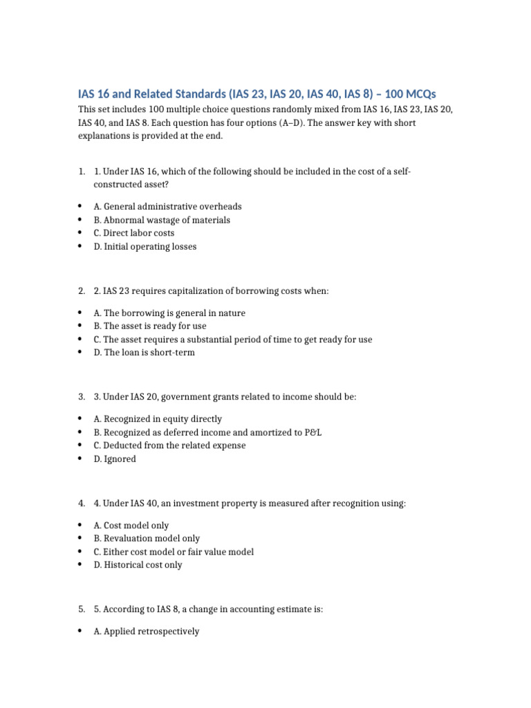 IAS16 and Related Standards 100 MCQ | PDF