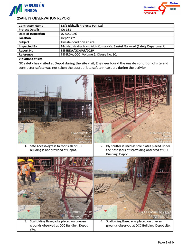 Safety Observation Report - 029 | PDF | Scaffolding | Civil Engineering