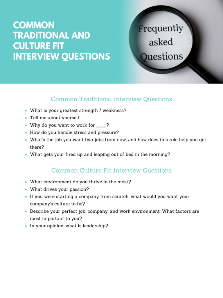 Resource Common Traditional and Culture Fit Questions | PDF