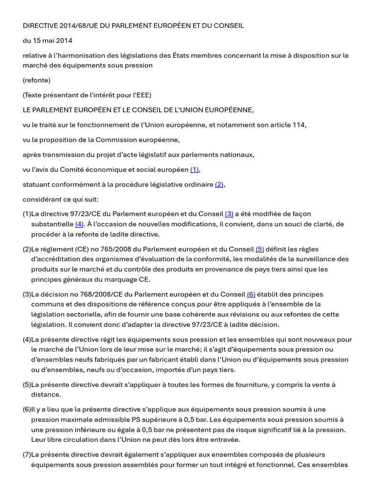 Desp 2014-68-Ue | PDF | Directive (Union européenne) | Tuyau