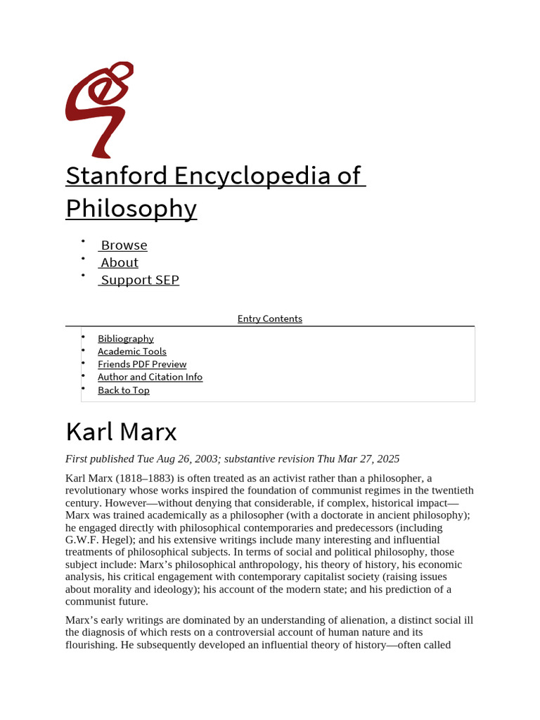 Stanford Encyclopedia of Philosophy | PDF | Value (Economics) | Marx's ...