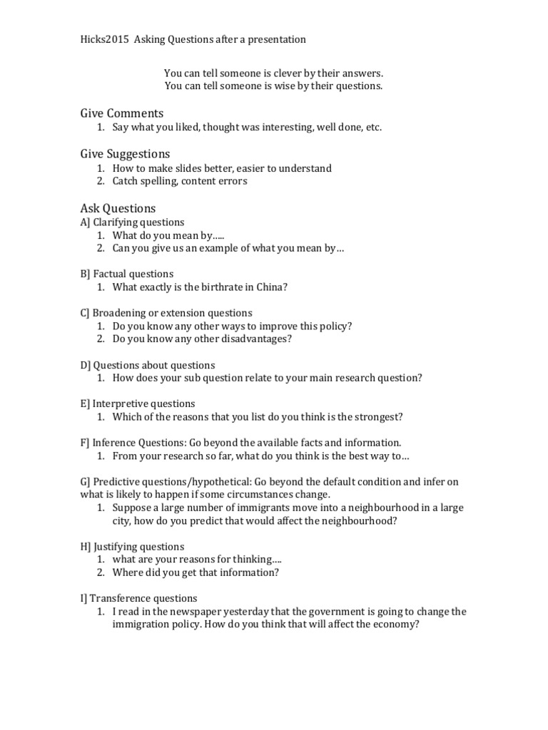 Asking Questions After A Presentation2018 | PDF