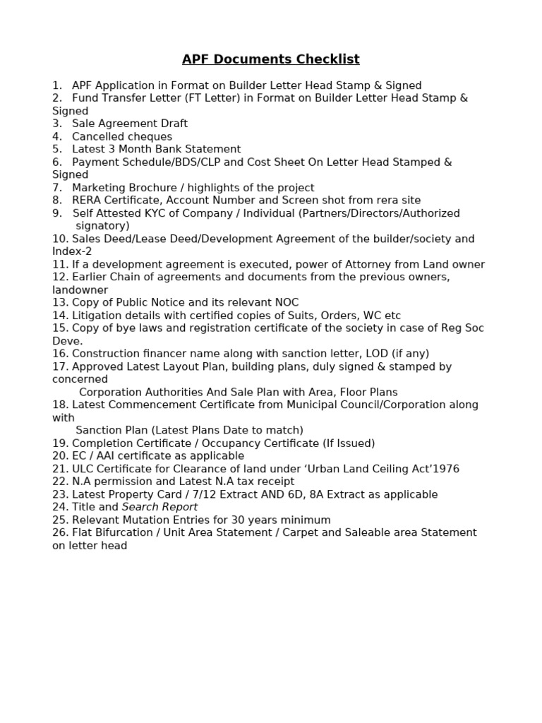 APF Documents Checklist | PDF