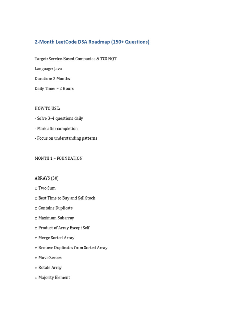 2 Month LeetCode DSA Roadmap 150 Questions | PDF | String (Computer ...