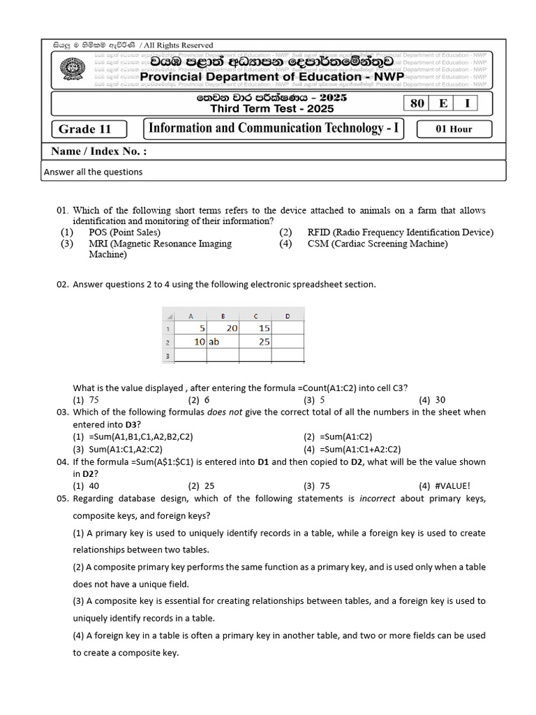 ICT 3rd Term With Answers 2025 EM - 260211 - 154338 | PDF | Water ...