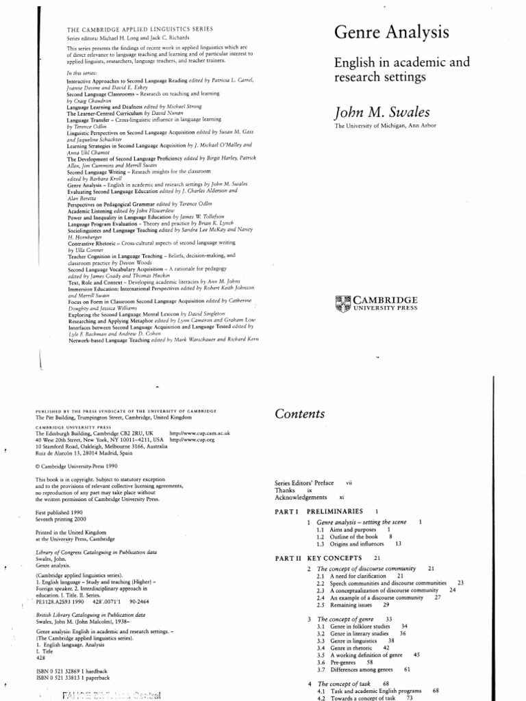 Genre Analysis, English in Academic and Research Settings (John Swales ...