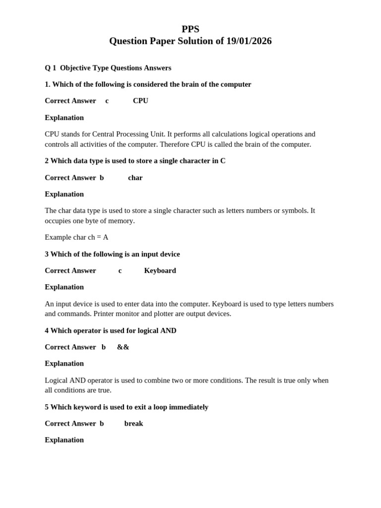 PPS Solution 19-01-2026 | PDF | Pointer (Computer Programming ...