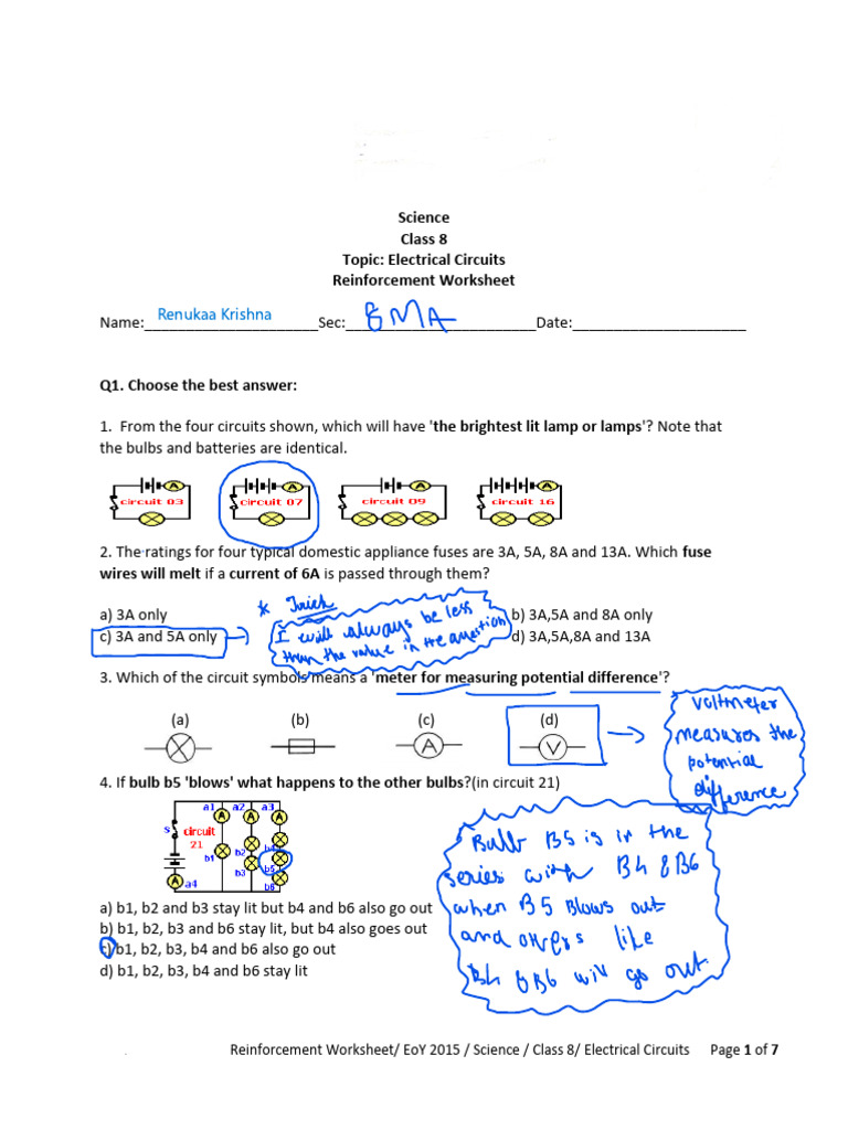 Science Class 8 Electrical Circuits | PDF | Electrical Resistance And ...