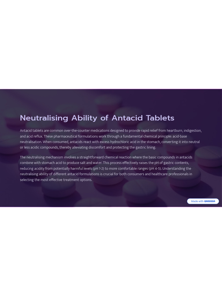 Neutralising Ability of Antacid Tablets | PDF | Acid | Stomach