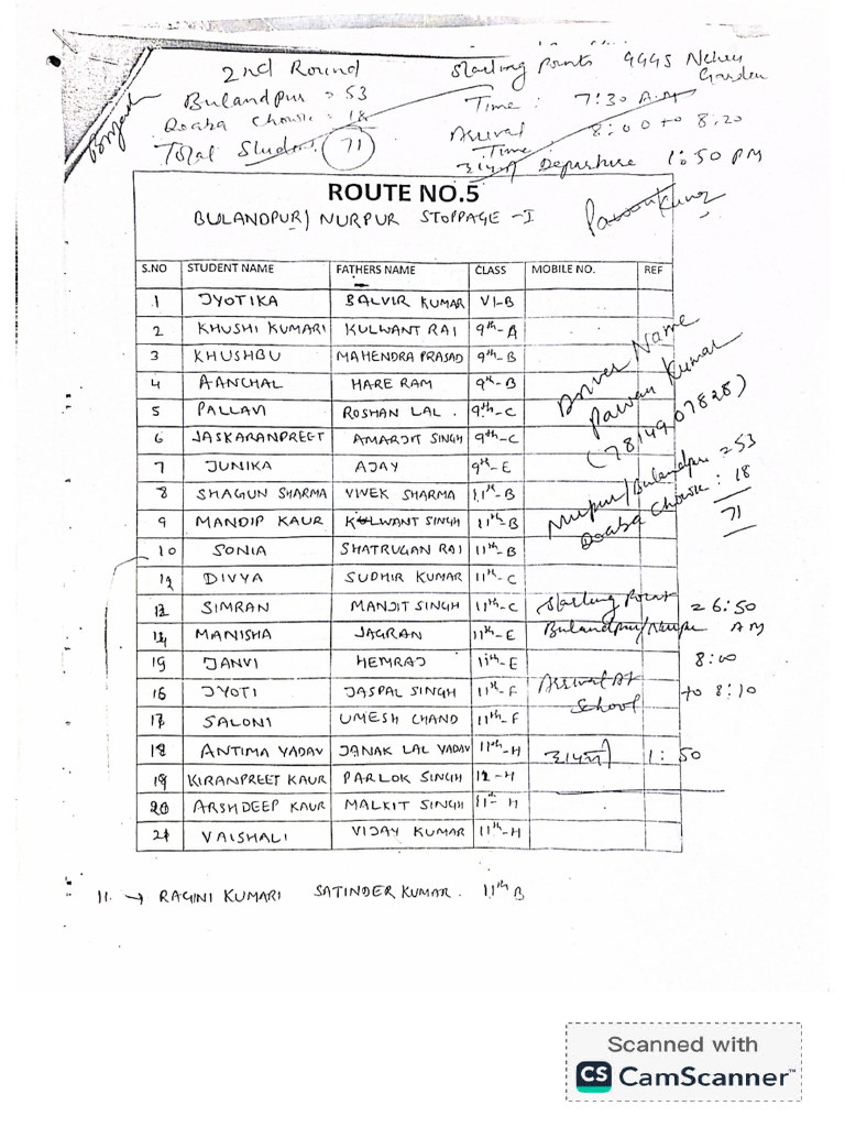 Route No. 5 Single Route Details | PDF