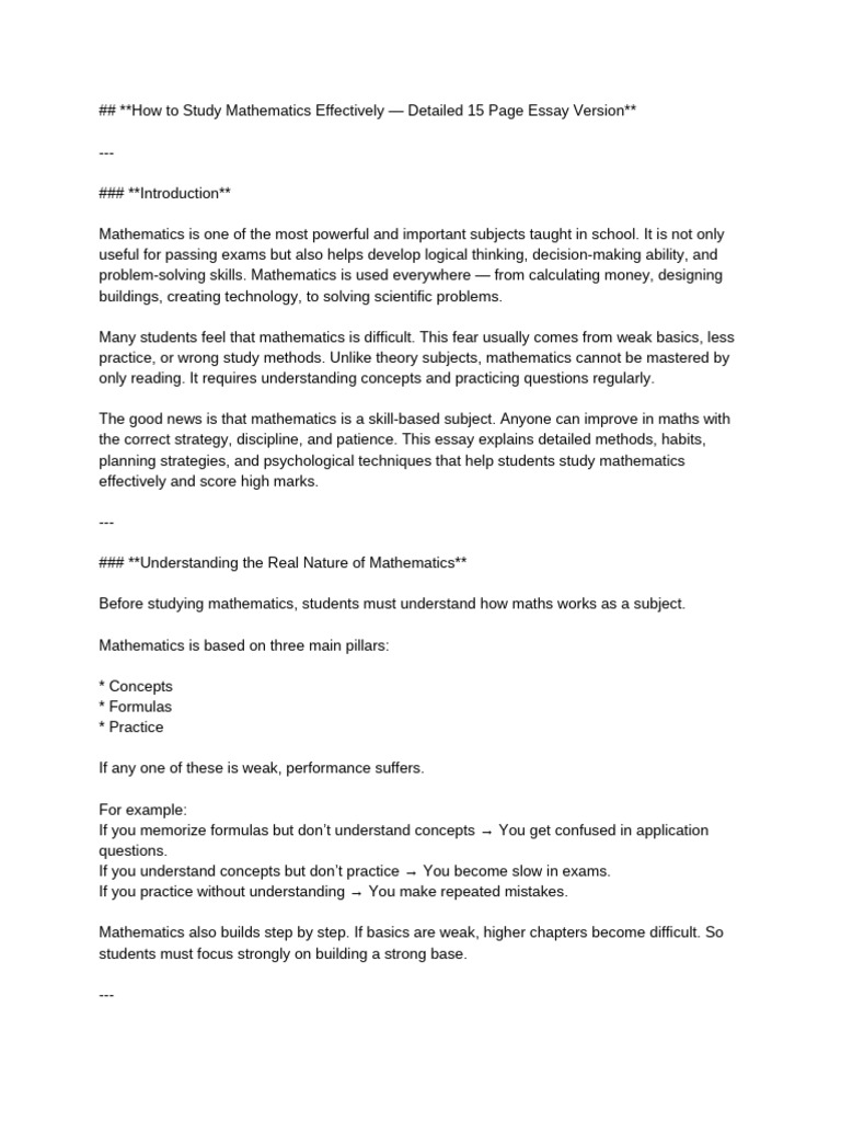 How To Study Mathematics Effectively - Detailed 15 Page Essay Version ...