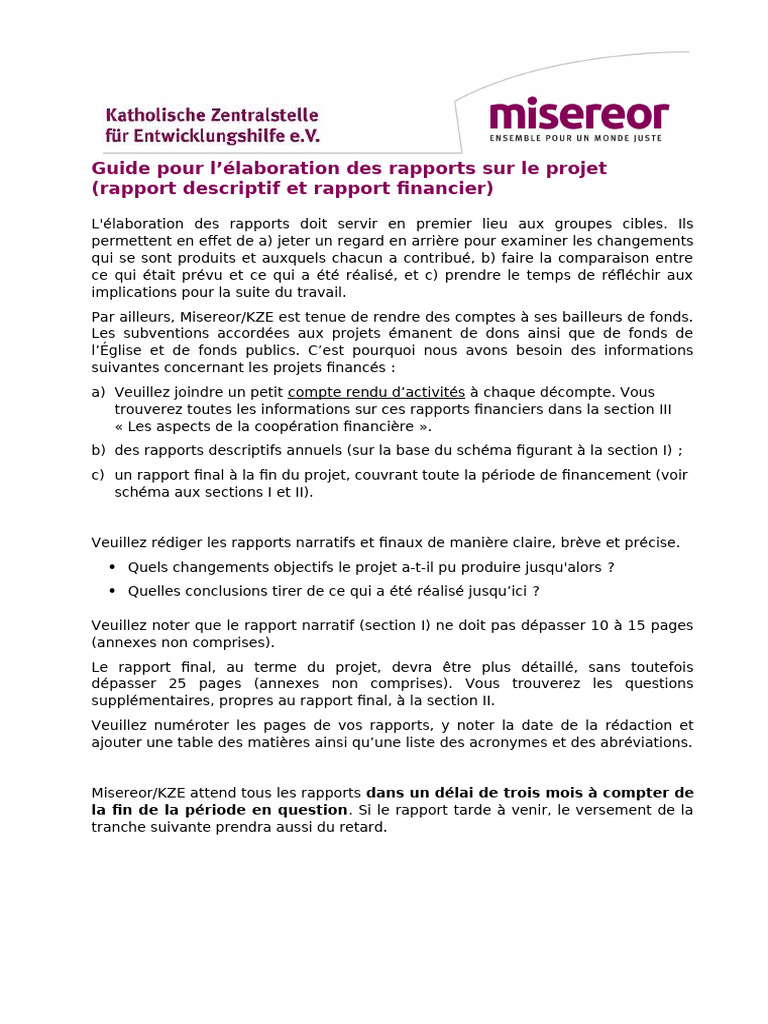 Guide Elaboration Des Rapports Sur Projet Descriptif Et Financier | PDF ...