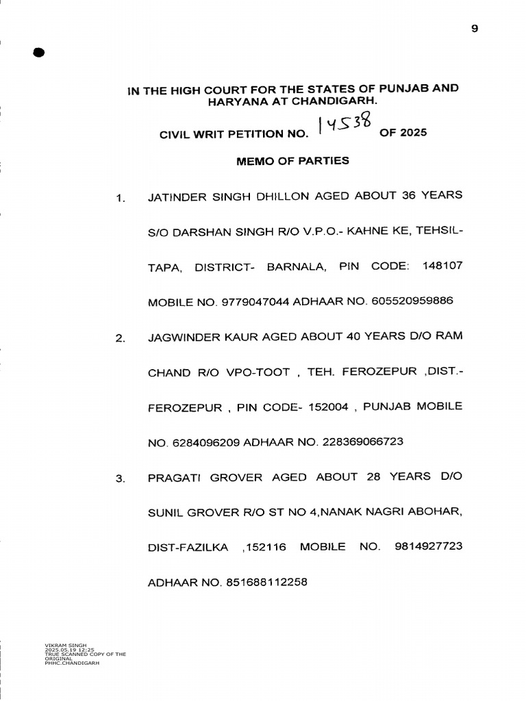 Memo of Parties 14538 | PDF | Punjab