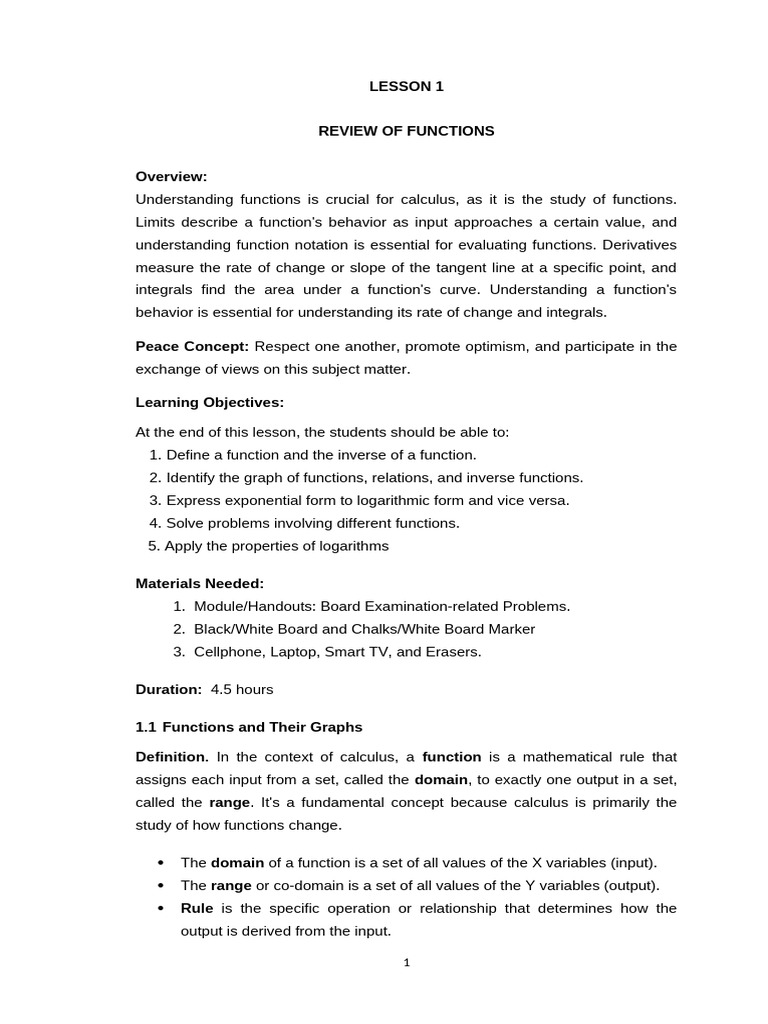 MAt051 L1 Review of Functions 2026 | PDF | Function (Mathematics ...