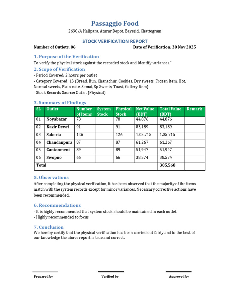 Stock Verification Report | PDF