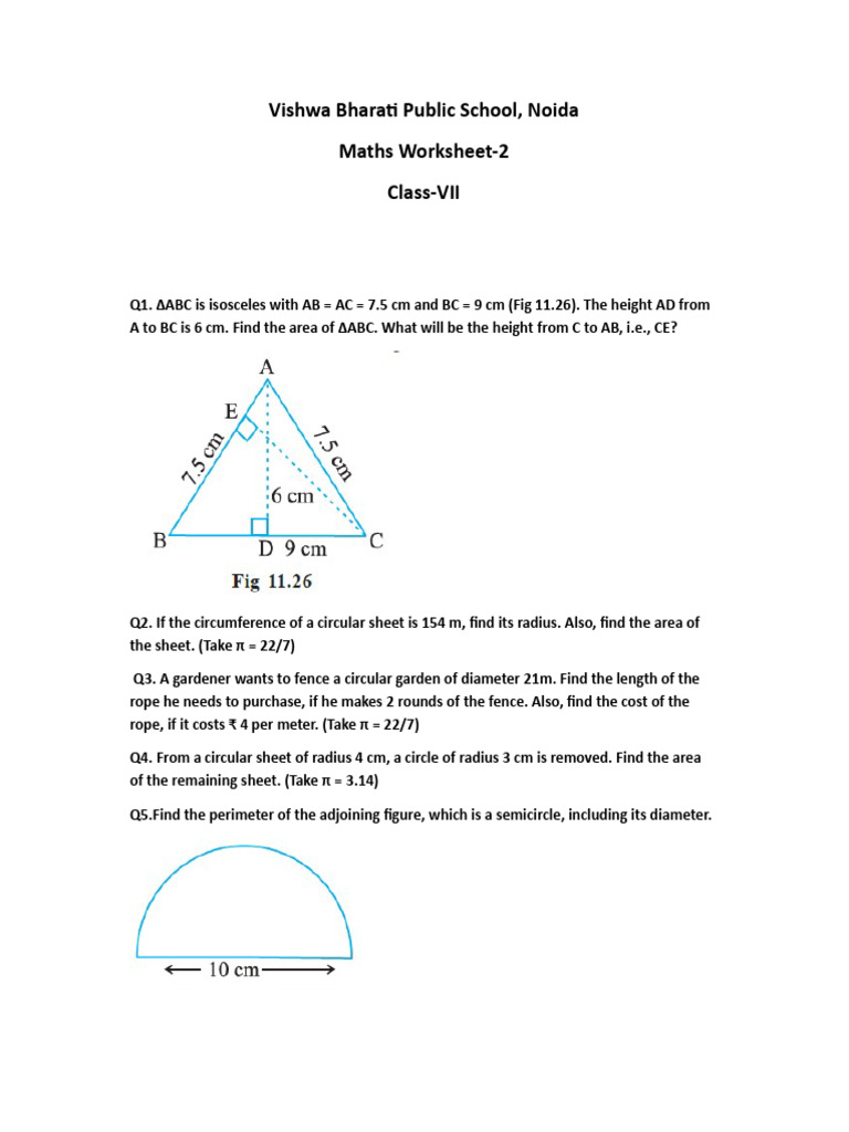 44 Maths Worksheet 2 Class-7 | PDF