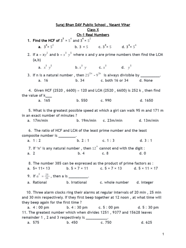 CL10 - Ch1 - Real Numbers - Assignment | PDF | Numbers | Number Theory