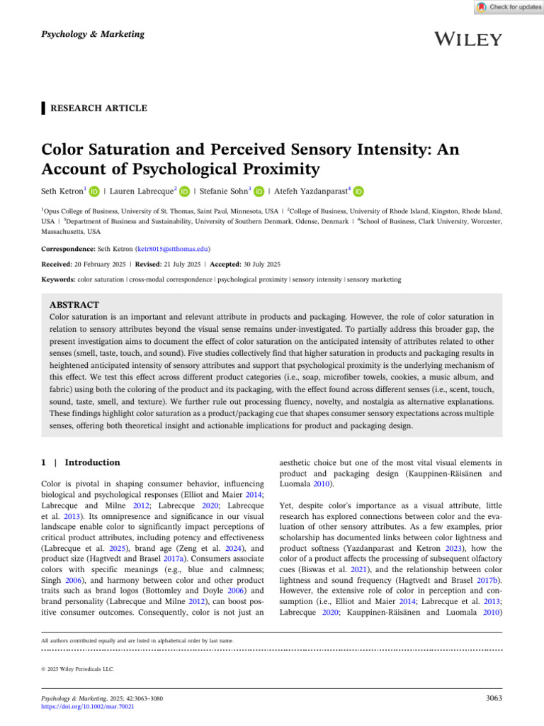 Color Saturation and Perceived Sensory Intensity - An Account of ...
