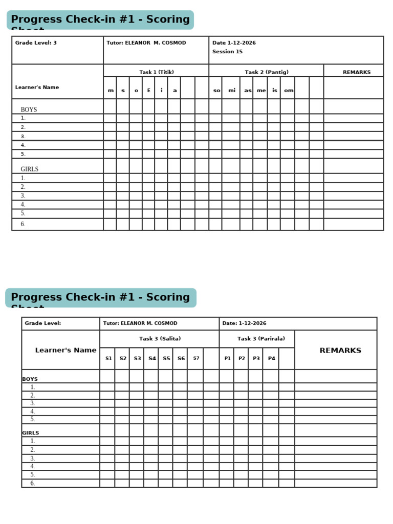 Scoring Sheet MS Word | PDF