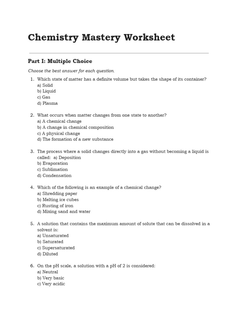 Chemistry Mastery Worksheet | PDF | Chemical Substances | Solid