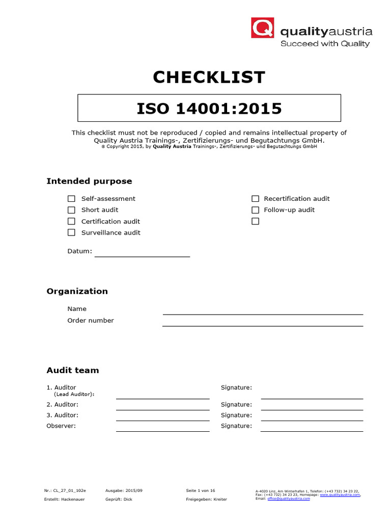Check List ISO 14001 | PDF | Audit | Business