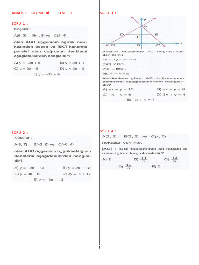 Anali̇ti̇k Geo Test 8 | PDF