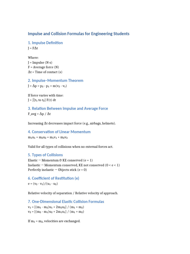 Impulse and Collision Formulas For Engineering Students Transfer 2026 ...