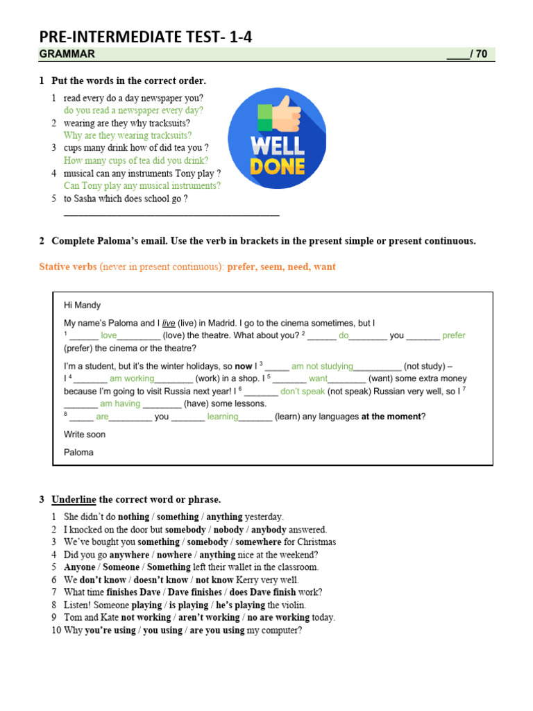 Pre Intermediate Mock Test 1-4 | PDF | Linguistics
