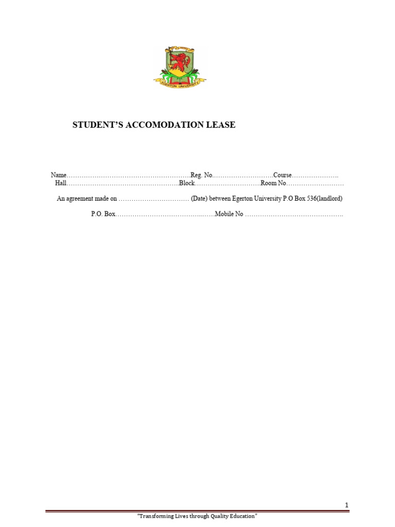 Student’s Accomodation Lease Agreement Form | PDF | Lease | Renting