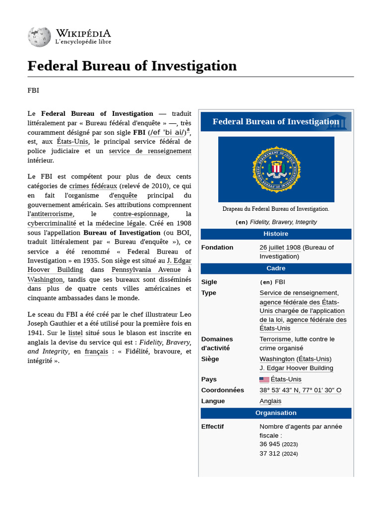 Federal Bureau of Investigation | PDF | Bureau fédéral d'enquête ...