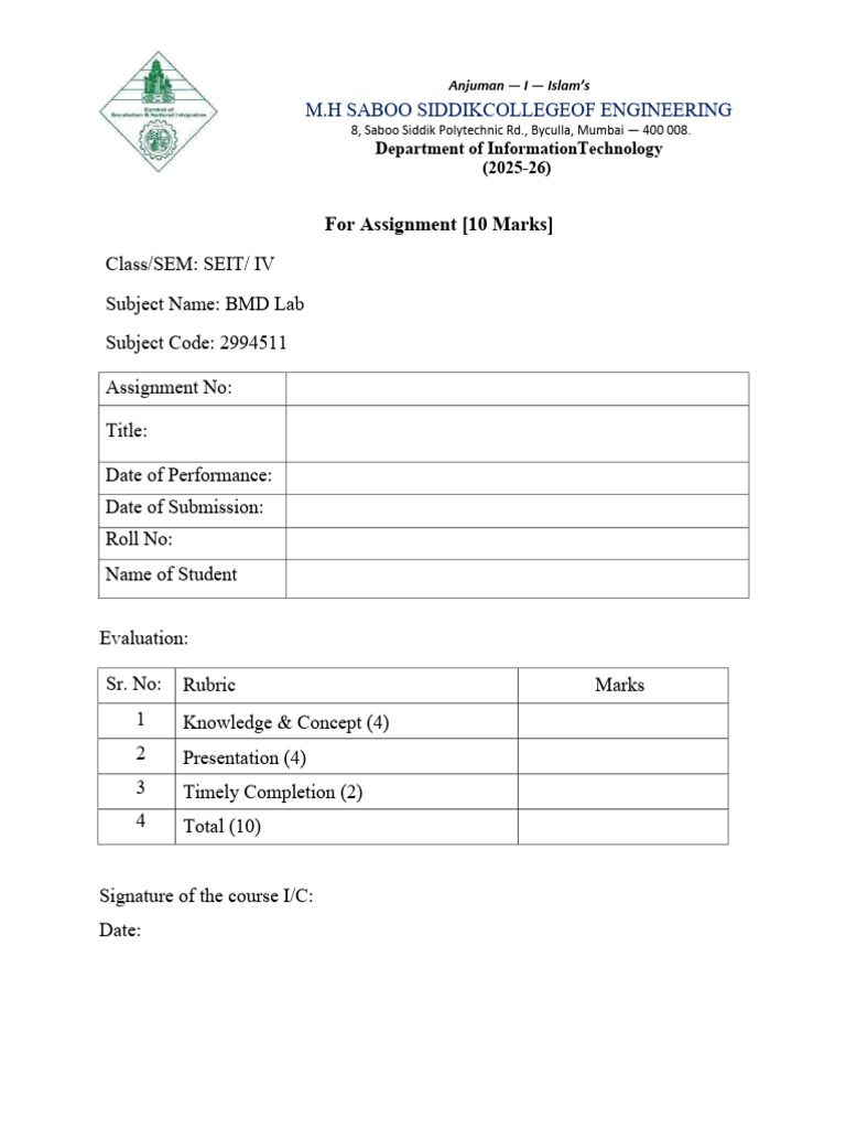 BMD Assignment Rubrics | PDF