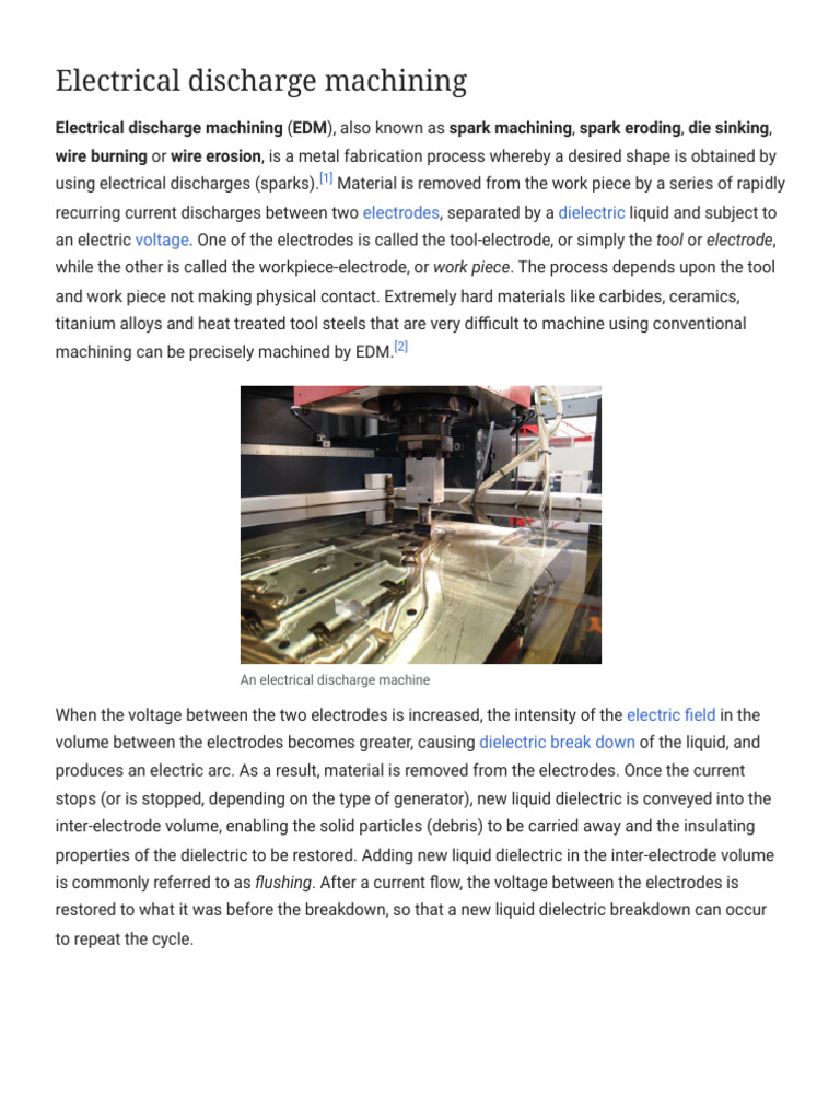 Electrical Discharge Machining - Wikipedia | PDF | Electricity ...